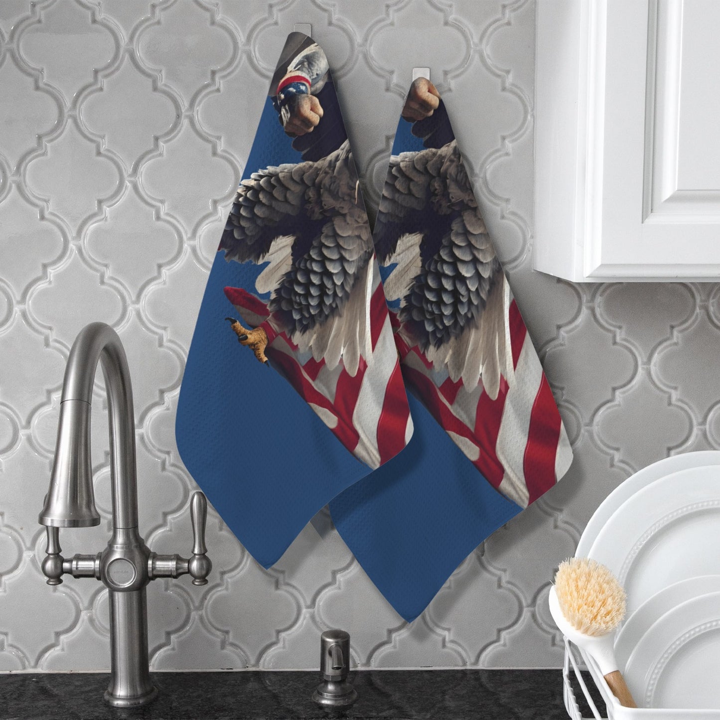 USA/American Flag Inspired Eagle with Cape Kitchen Towel 40X60cm (Pack of 2) (Made in the USA)