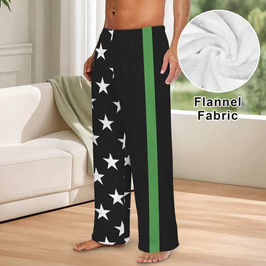 Thin Green Line Flag Inspired Style-2 Men's Flannel Pajama Trousers Printed in the USA