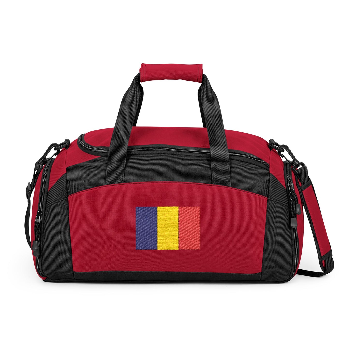 Romania Flag Gym Bag — Black Duffle with Embroidered Romania Flag