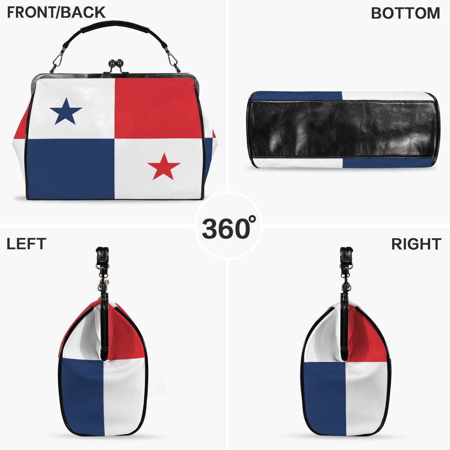 Panama Flag Inspired Kisslock Crossbody Shoulder Bag-Large