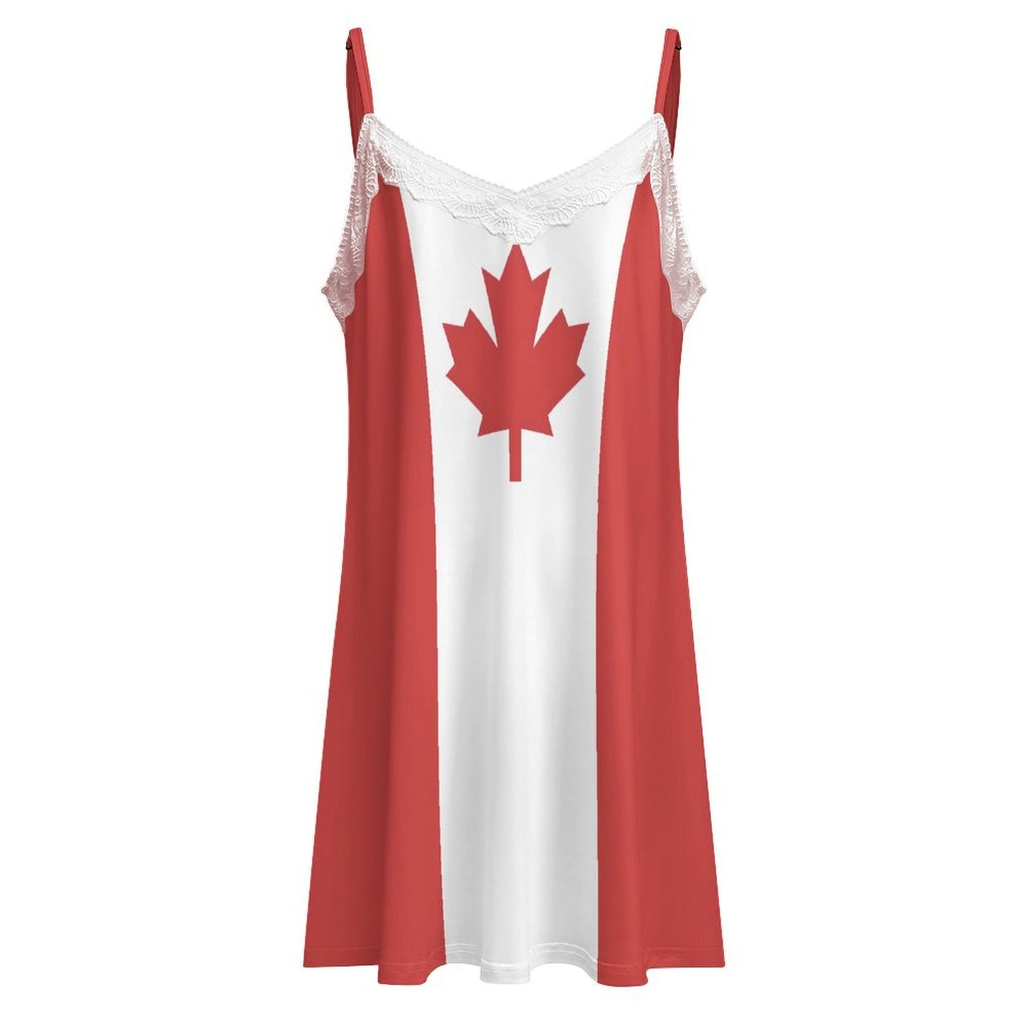 Canada Flag Inspired Lace Trim Camisole Nightgown