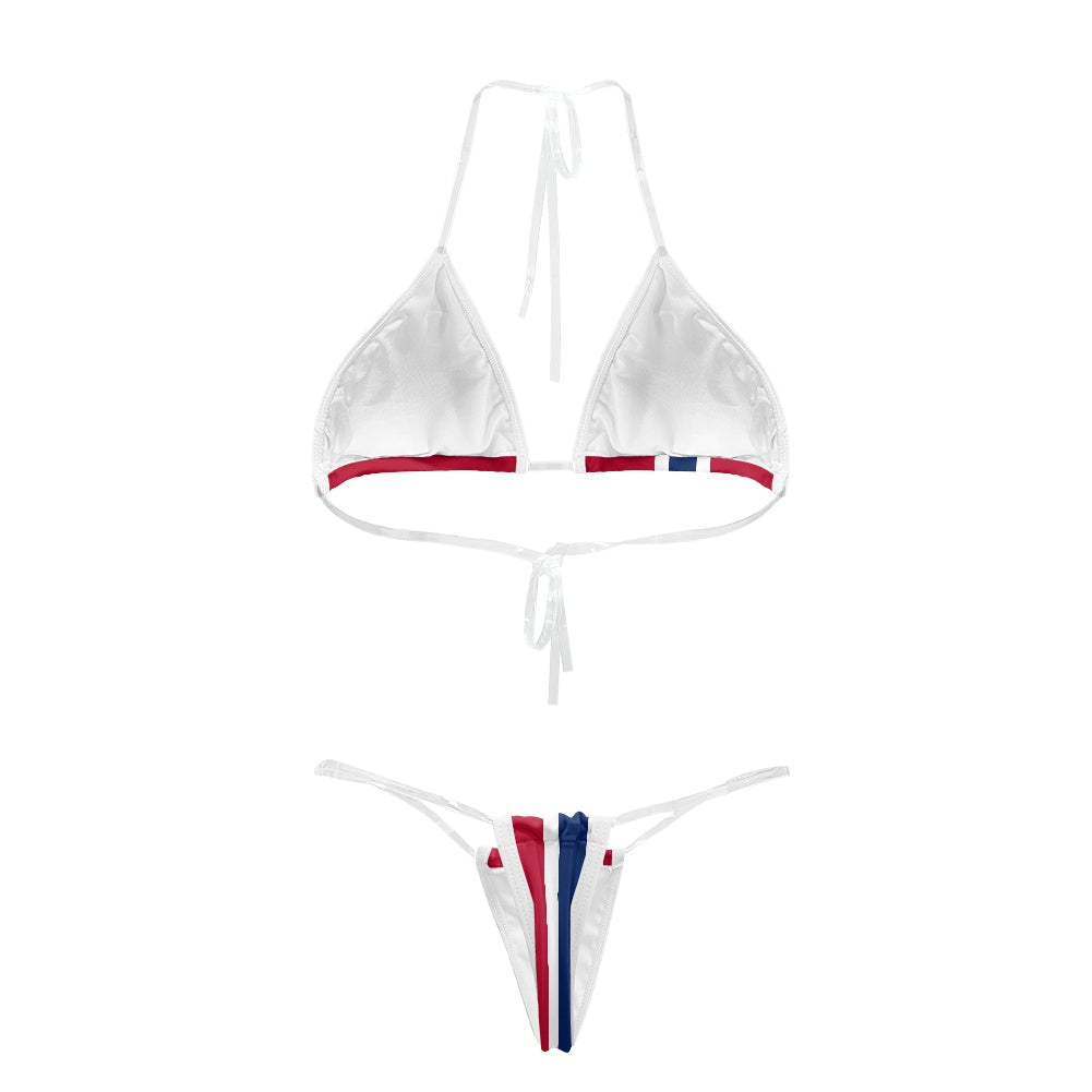 Norway Flag Inspired Transparent String Thong Bikini