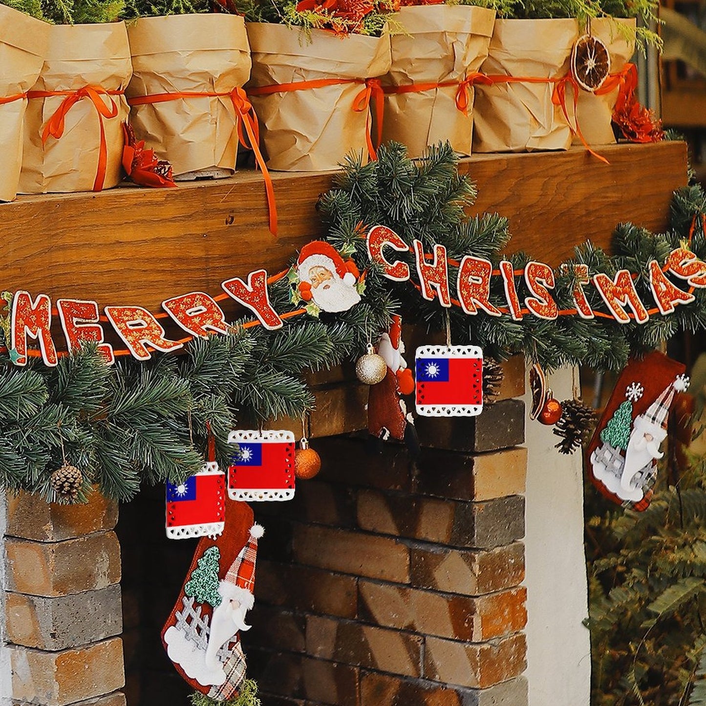 Taiwan Flag Inspired Square Ceramic Ornament Made in the USA