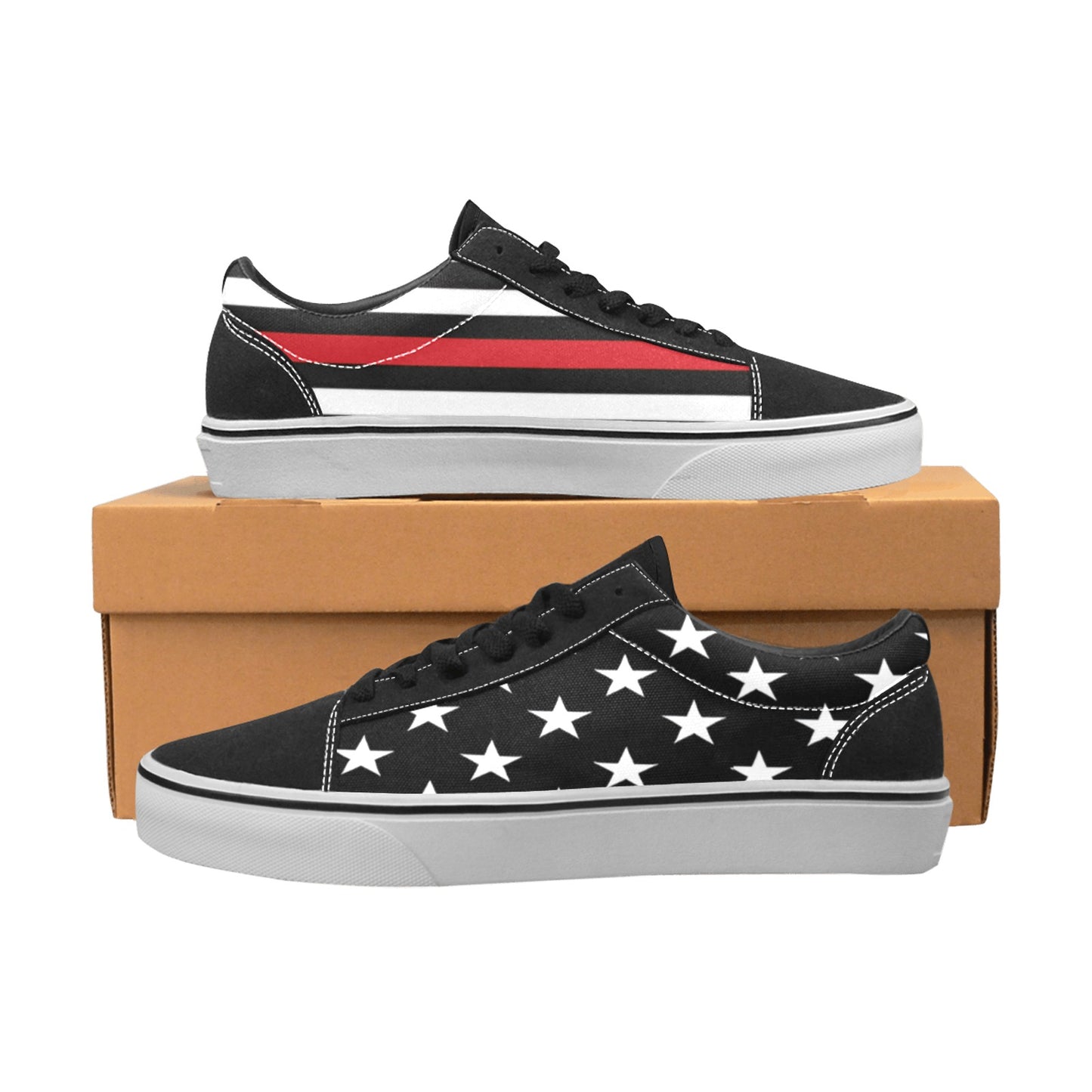 Thin Red Line Flag Inspired Women's Lace-Up Canvas Shoes
