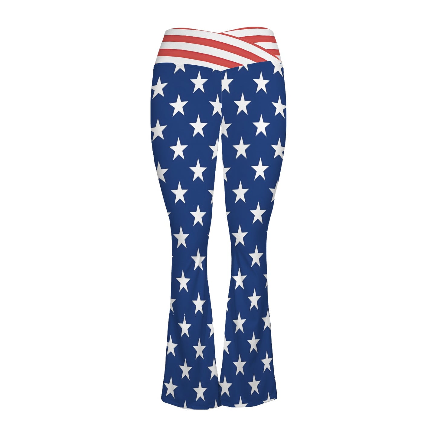 USA/American Flag Inspired Women's V-Crossover High Waisted Flare Leggings