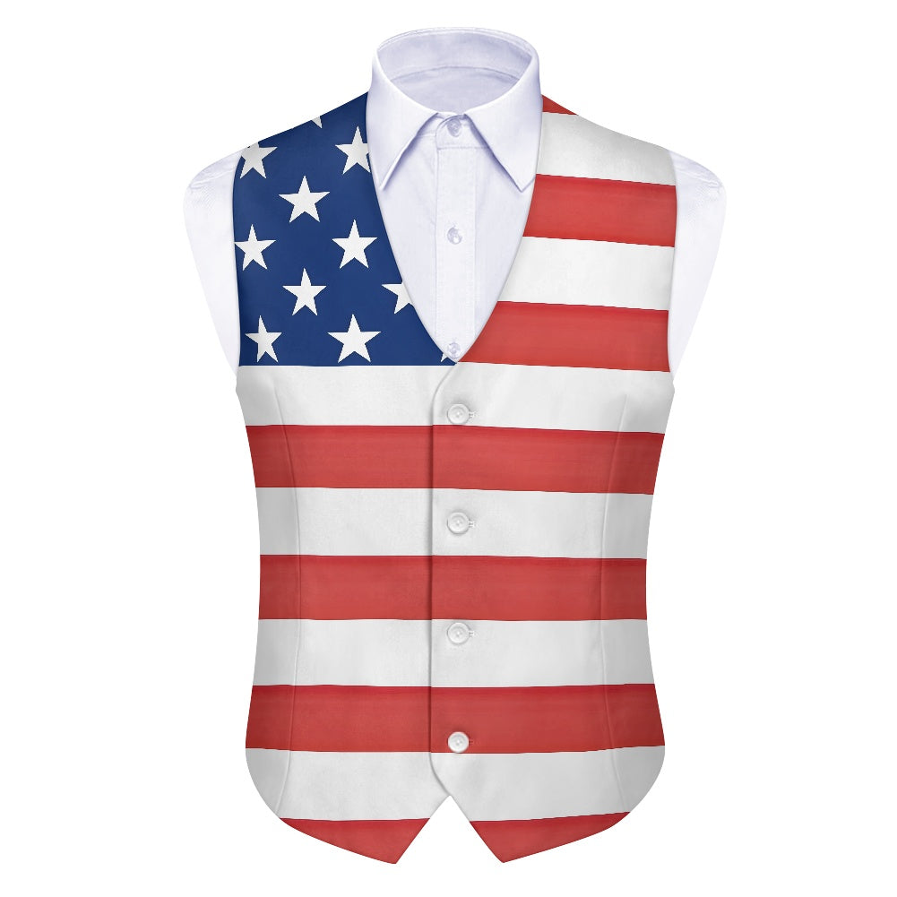American Flag Inspired Suit Vest | Patriotic Stars & Horizontal Stripes