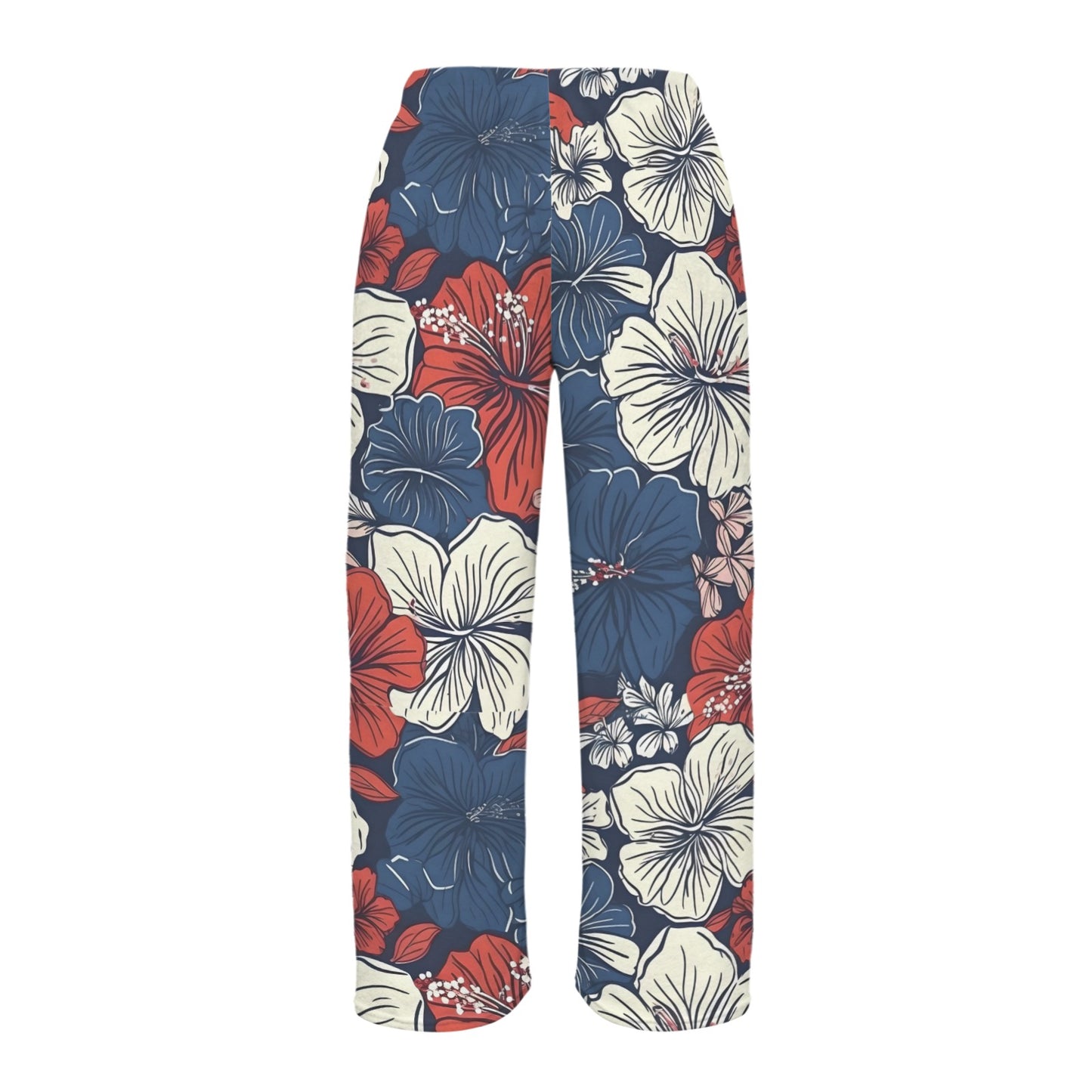 USA/American Flag Inspired Hawaiian Floral Pattern Women's Flannel Pajama Trousers Made in the USA