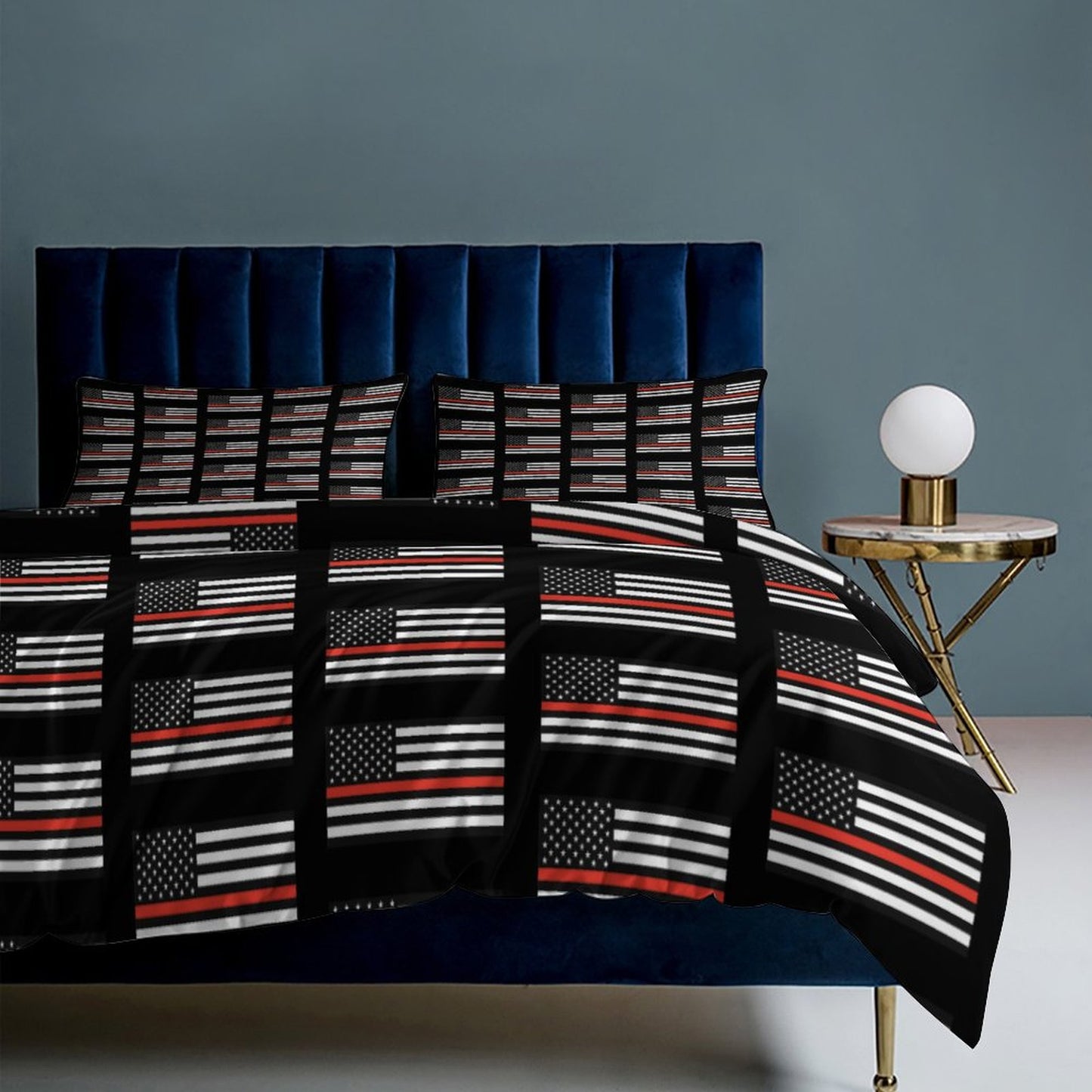 Thin Red Line Flag Inspired 3-Piece Bedding Set (1 Duvet Cover + 2 Pillow Shams) – 102"×90"