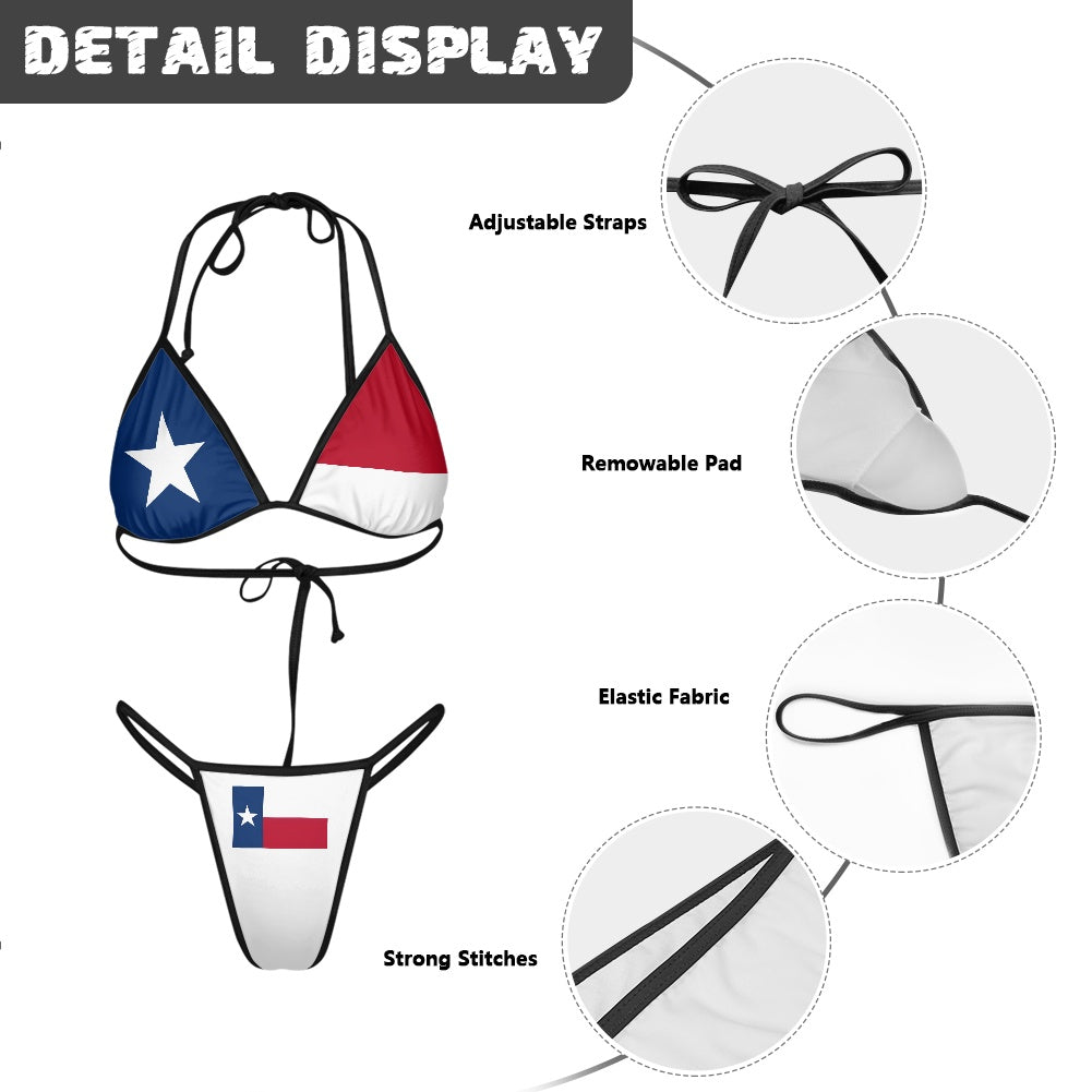 Texas Flag Inspired Women's Triangle Bikini with Thong Bottom