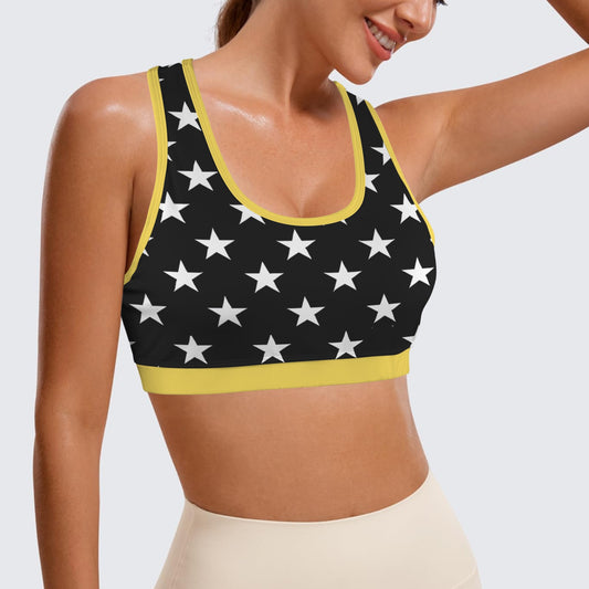 Thin Gold Line Flag Racerback Sports Bra