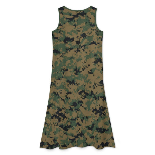 Thin Green Line Flag Inspired On Digital Camo Sleeveless High-Low Hem Dress