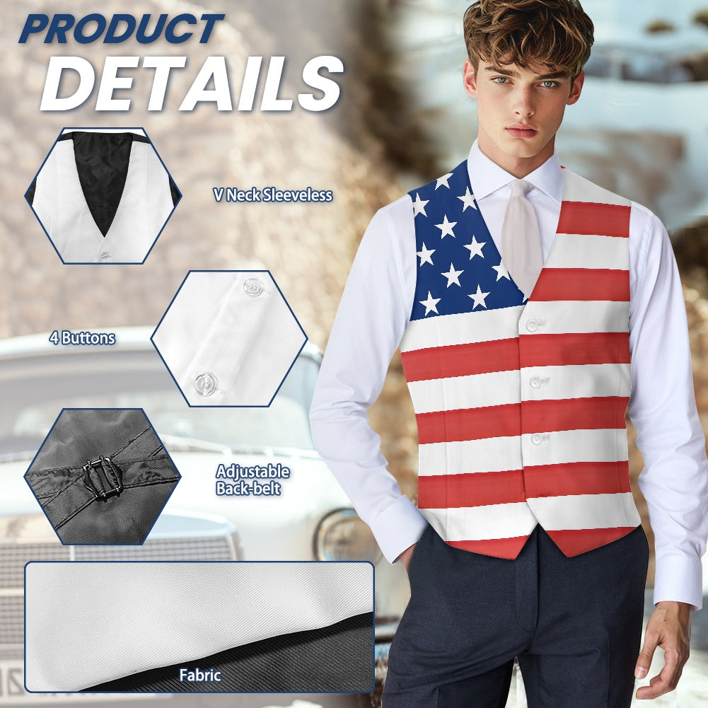 American Flag Inspired Suit Vest | Patriotic Stars & Horizontal Stripes