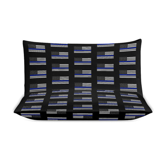 Thin Blue Line Flag Inspired 3-Piece Bedding Set (1 Duvet Cover + 2 Pillow Shams) – 102"×90"