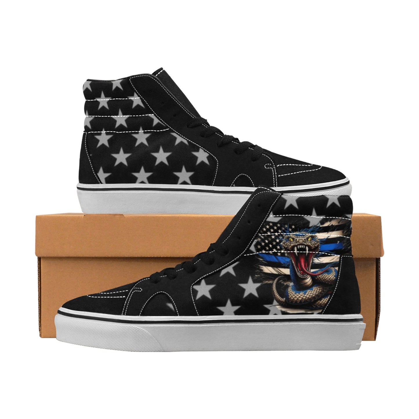 Thin Blue Line Flag Inspired with Snake Women's High Top Canvas Shoes