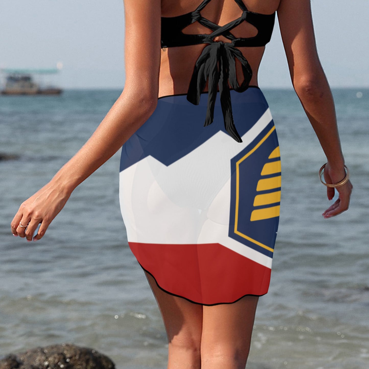 Woman wearing Luv My Flag design at the beach.