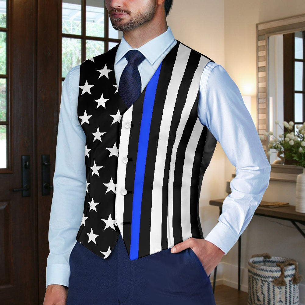 Thin Blue Line Flag Inspired Suit Vest Jacket (subdued)