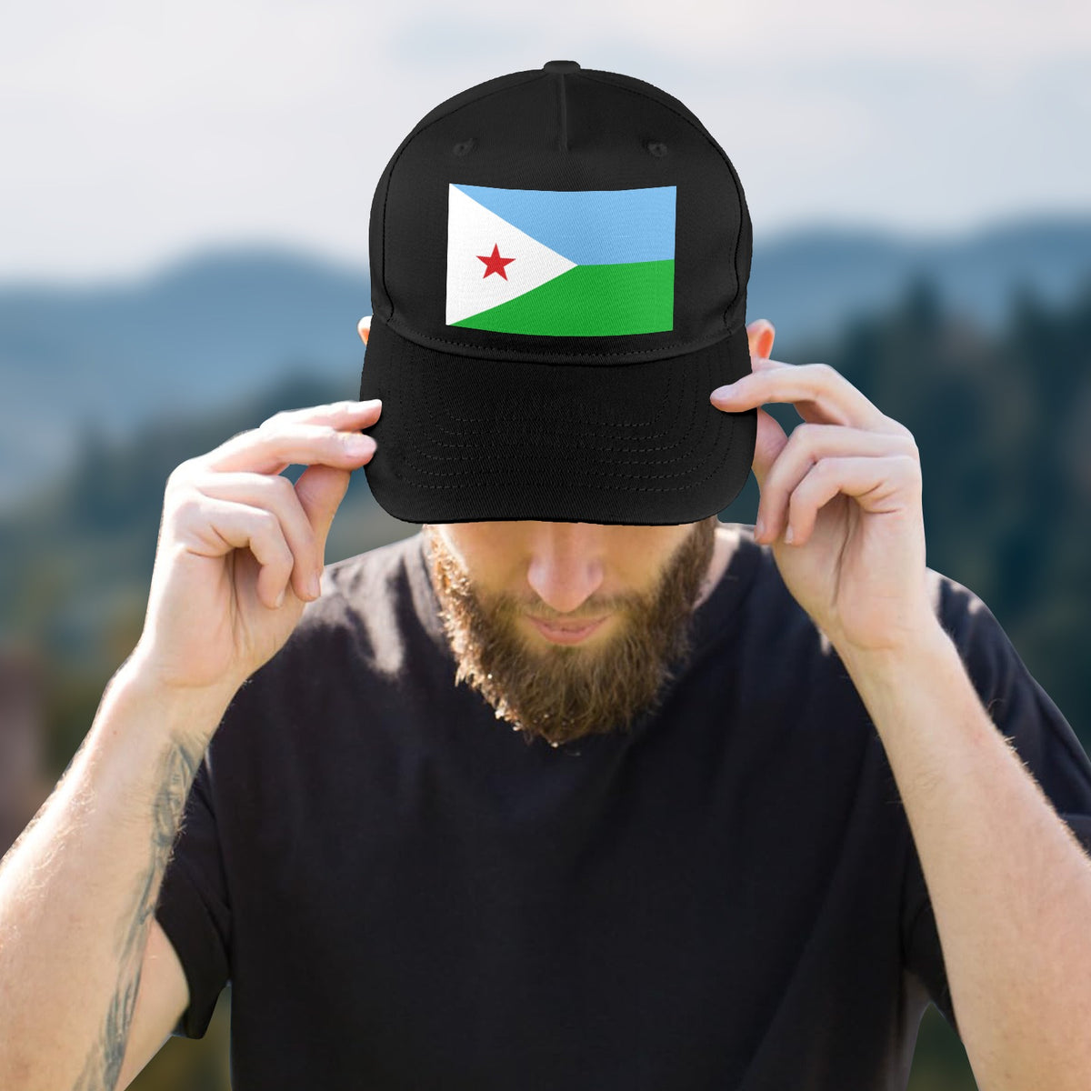 Djibouti Flag Inspired Baseball Cap | Printed in the USA