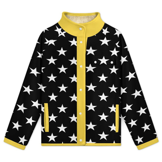Thin Gold Line Flag Inspired Women's Stand Collar Fleece Jacket