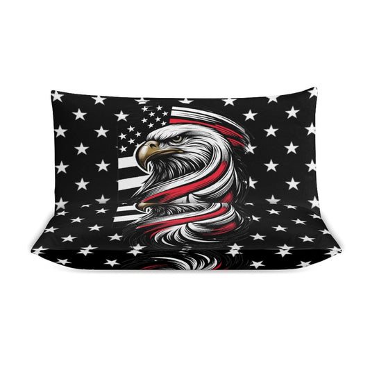 Thin Red Line Flag Inspired Eagle 3-Piece Bedding Set (1 Duvet Cover + 2 Pillow Shams) – 102"×90"