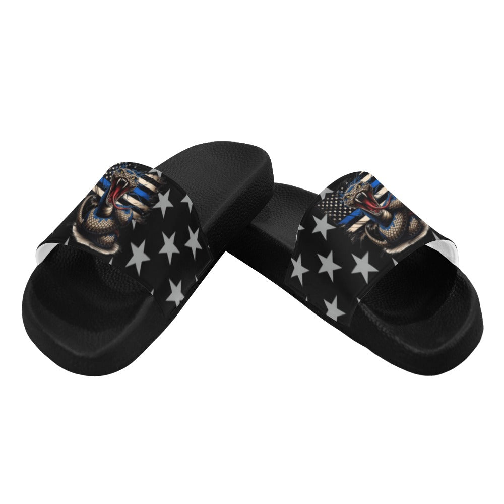 Thin Blue Line Flag Inspired Snake Women's Slide Sandals