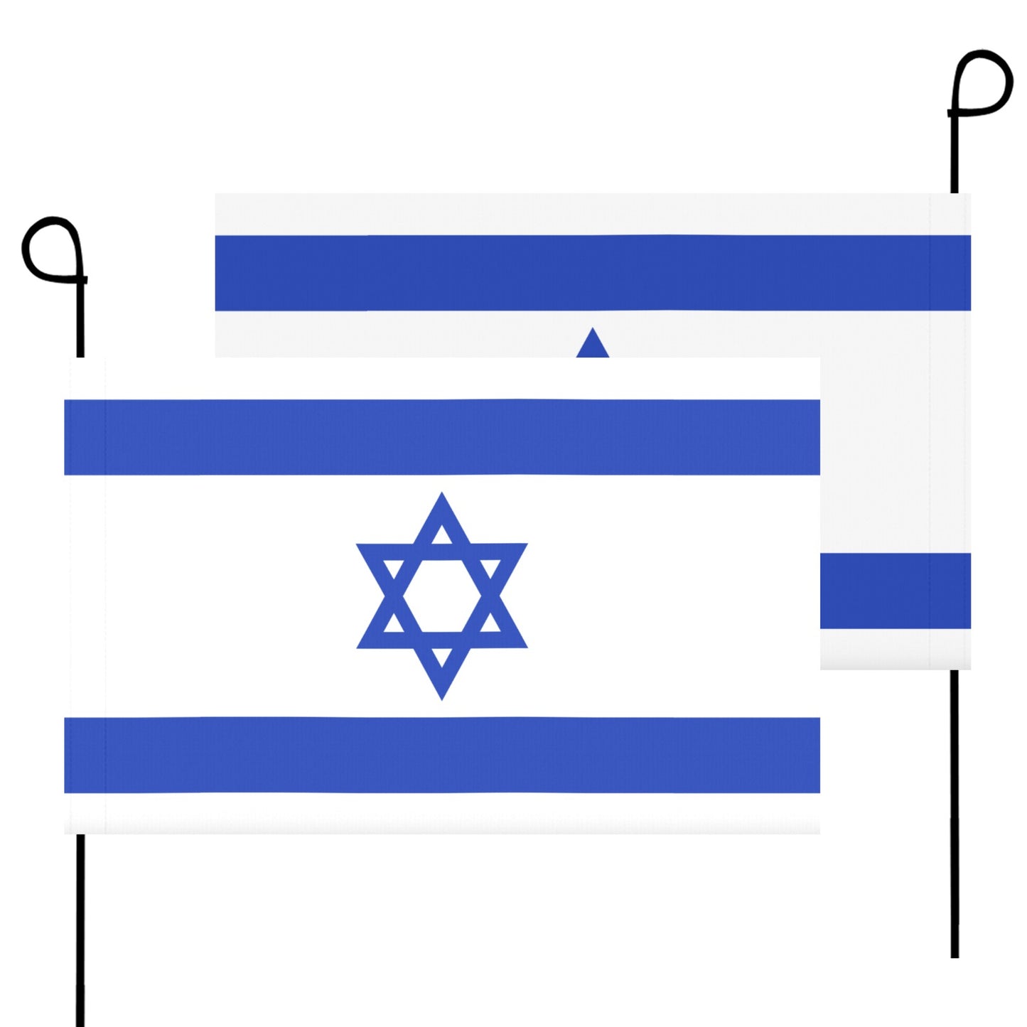 Luv My Flag Israeli flags with stakes against white background.