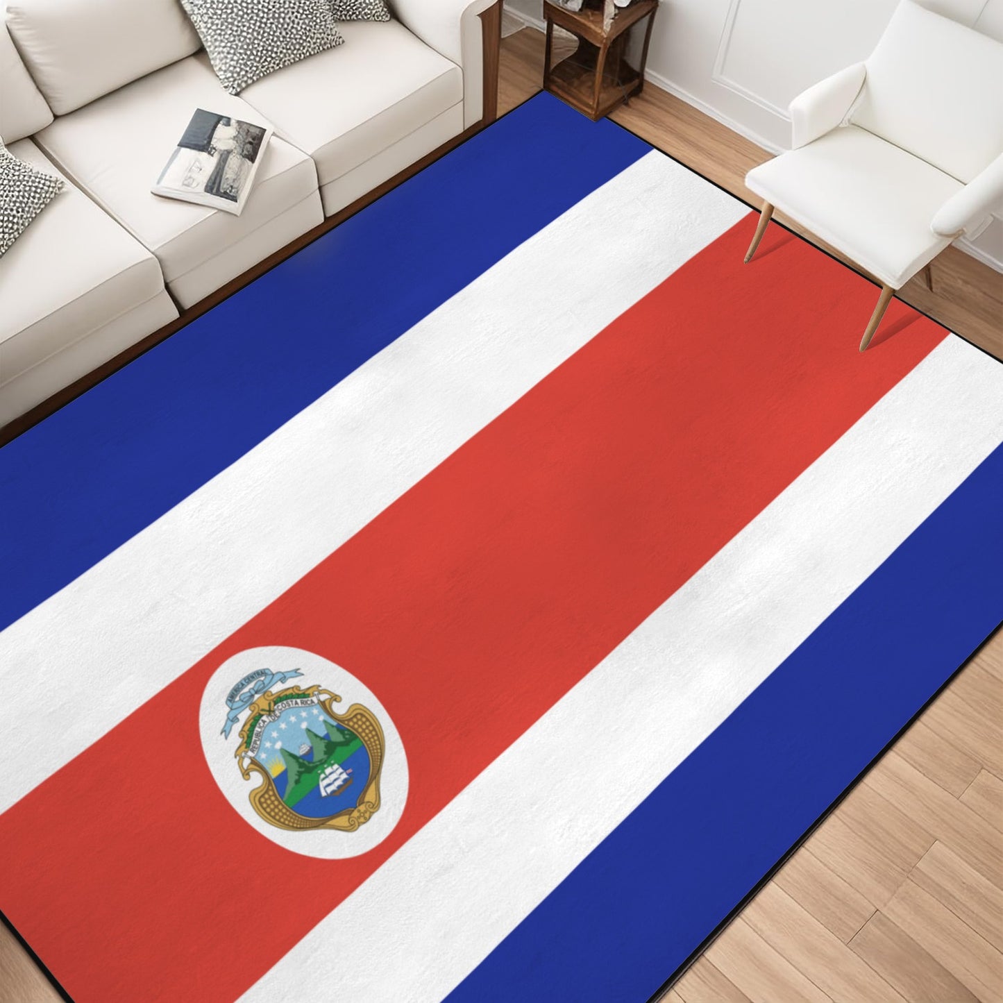 Costa Rica Flag Inspired 84x60 Inch Area Rug with Black Binding (Made in the USA)