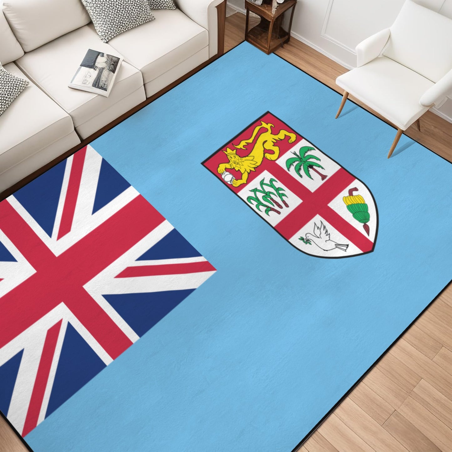 Fiji Flag Inspired 84x60 Inch Area Rug with Black Binding (Made in the USA)