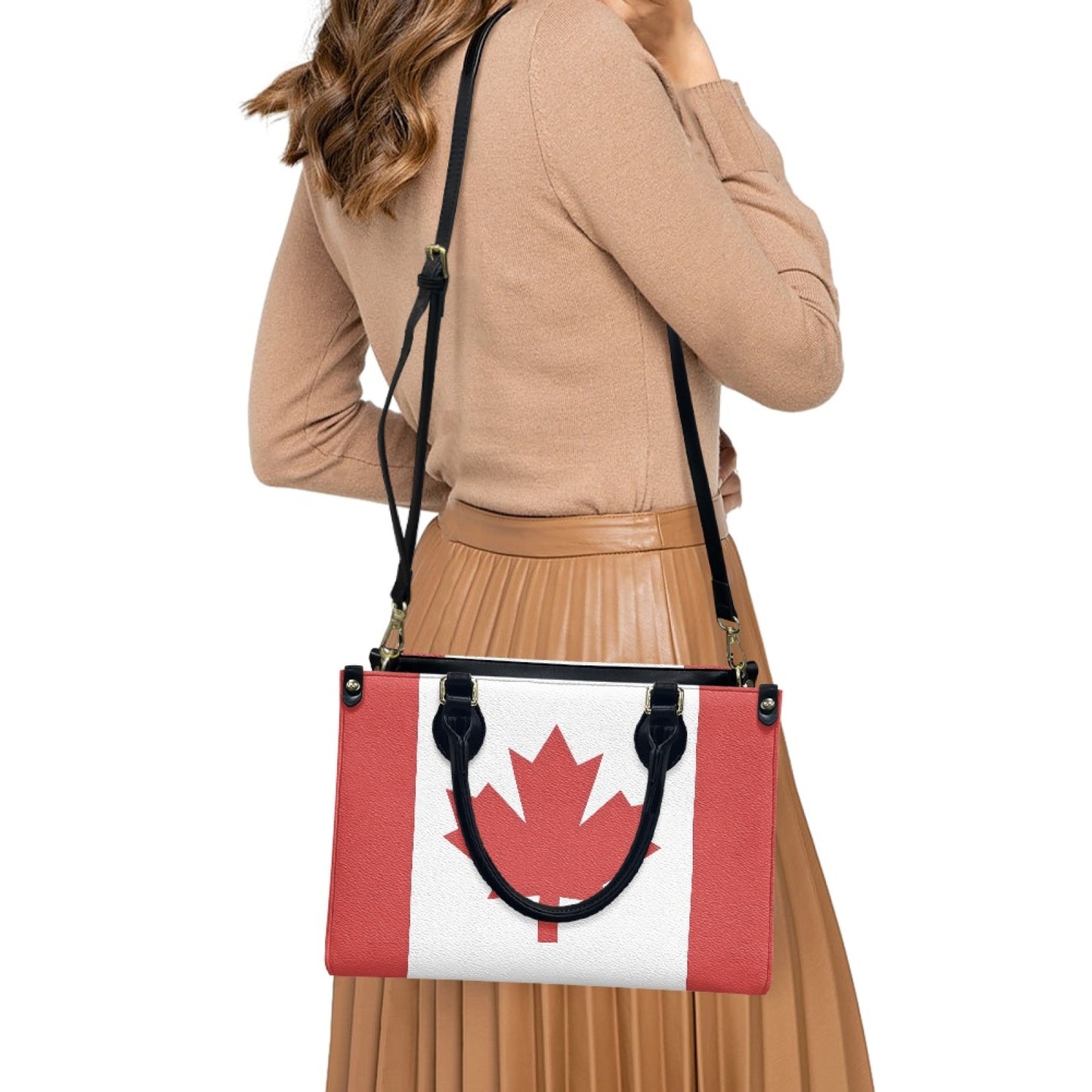 Canada Flag Inspired Womens PU Leather Handbag – Elegant Maple Leaf Shoulder Bag with Adjustable Strap and Spacious Interior - Luv My Flag