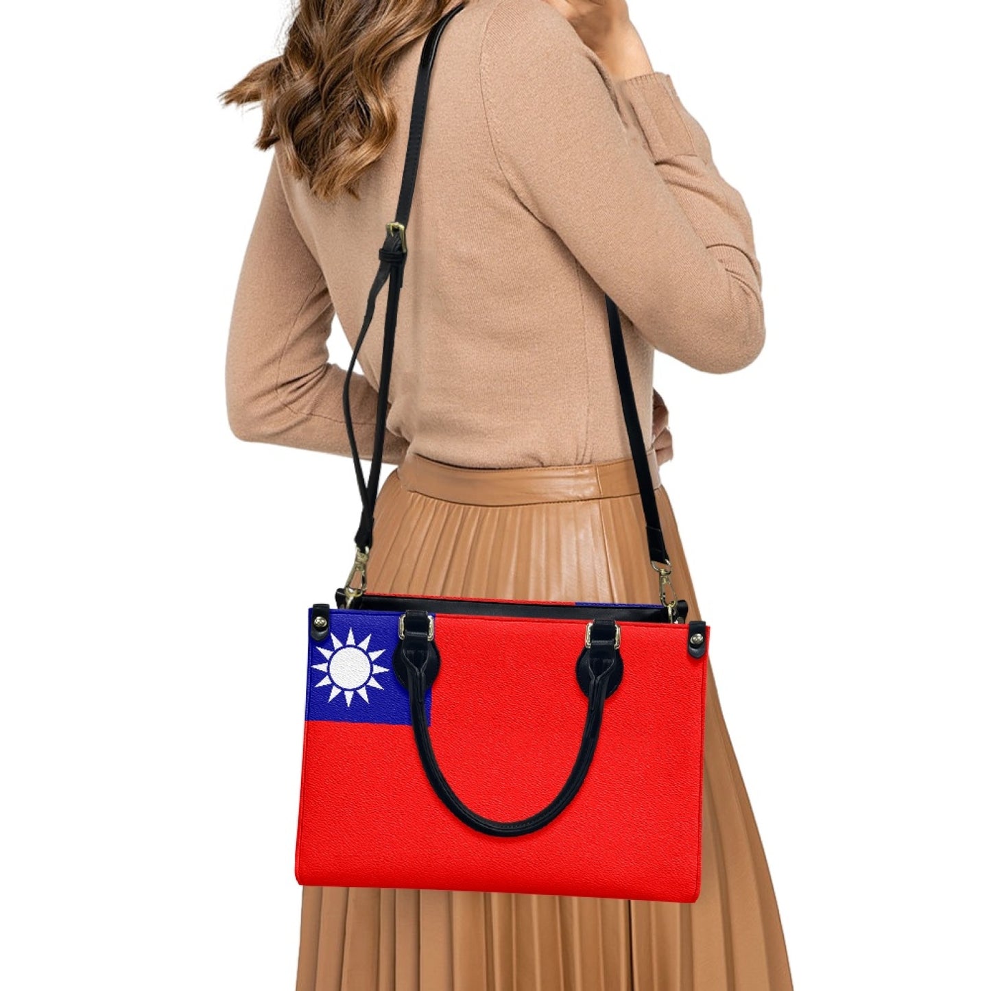 Taiwan Flag Inspired PU Handbag – Red and Bold, Grace Unfolds