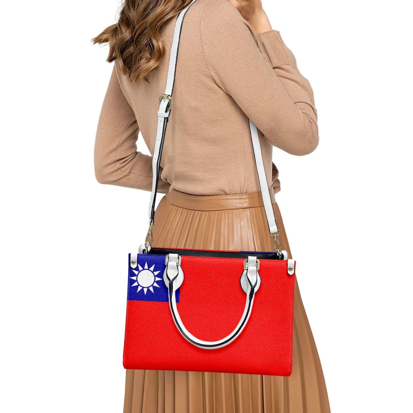 Taiwan Flag Inspired PU Handbag – Red and Bold, Grace Unfolds