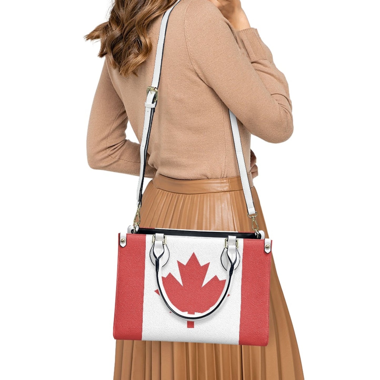 Canada Flag Inspired Womens PU Leather Handbag – Elegant Maple Leaf Shoulder Bag with Adjustable Strap and Spacious Interior - Luv My Flag