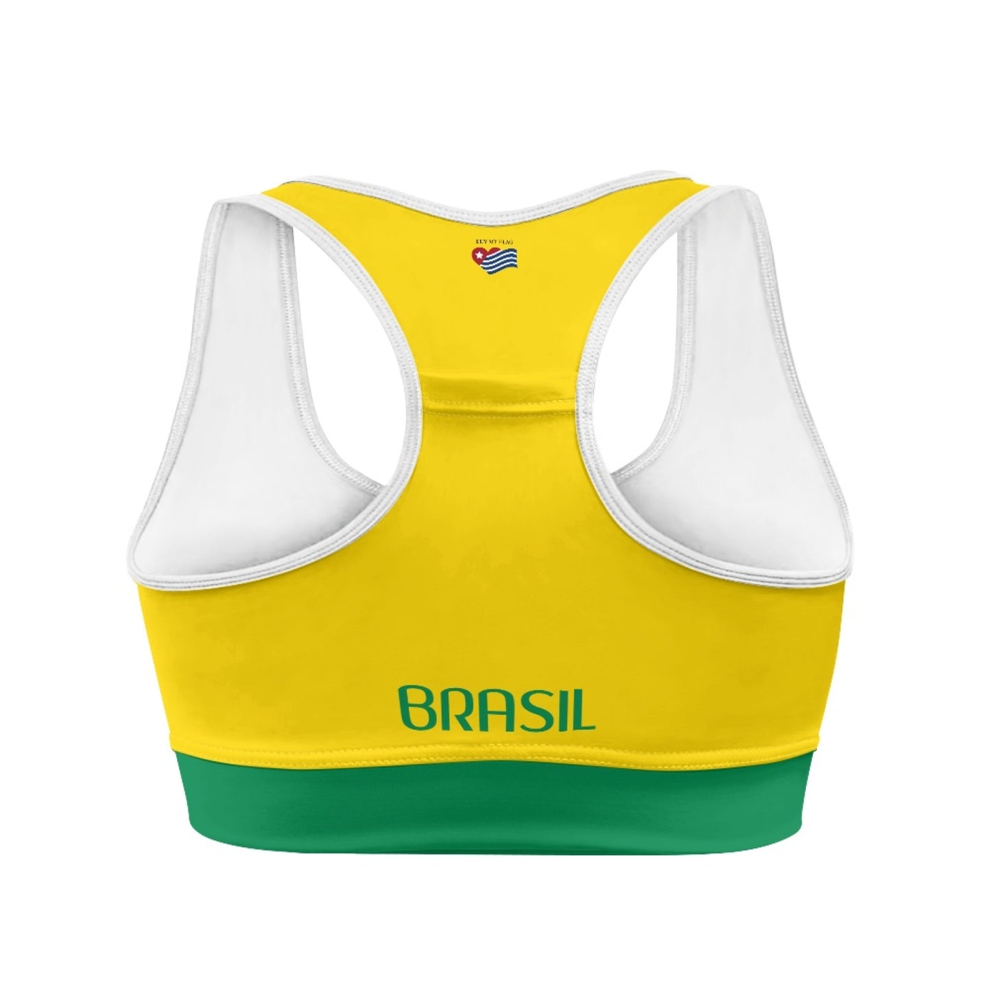 Brazil Flag Inspired Women’s Sports Bra with Back Pocket – Black or White Trim - Luv My Flag