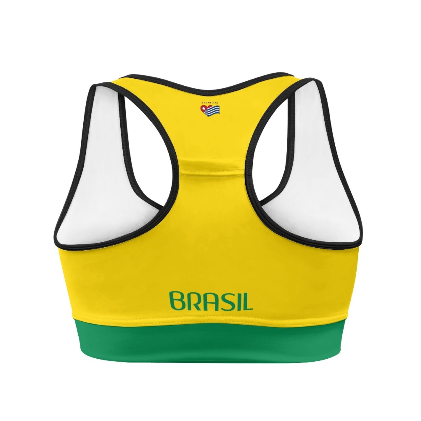 Brazil Flag Inspired Women’s Sports Bra with Back Pocket – Black or White Trim - Luv My Flag