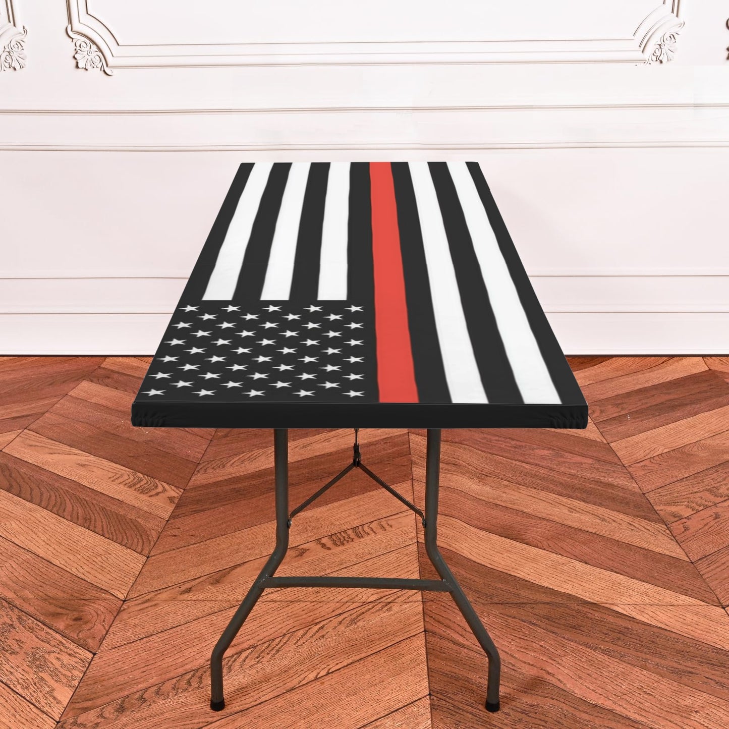 Thin Red Line Flag Inspired Custom Elastic Fitted Tablecloth 72x30 inch (Made in the USA)