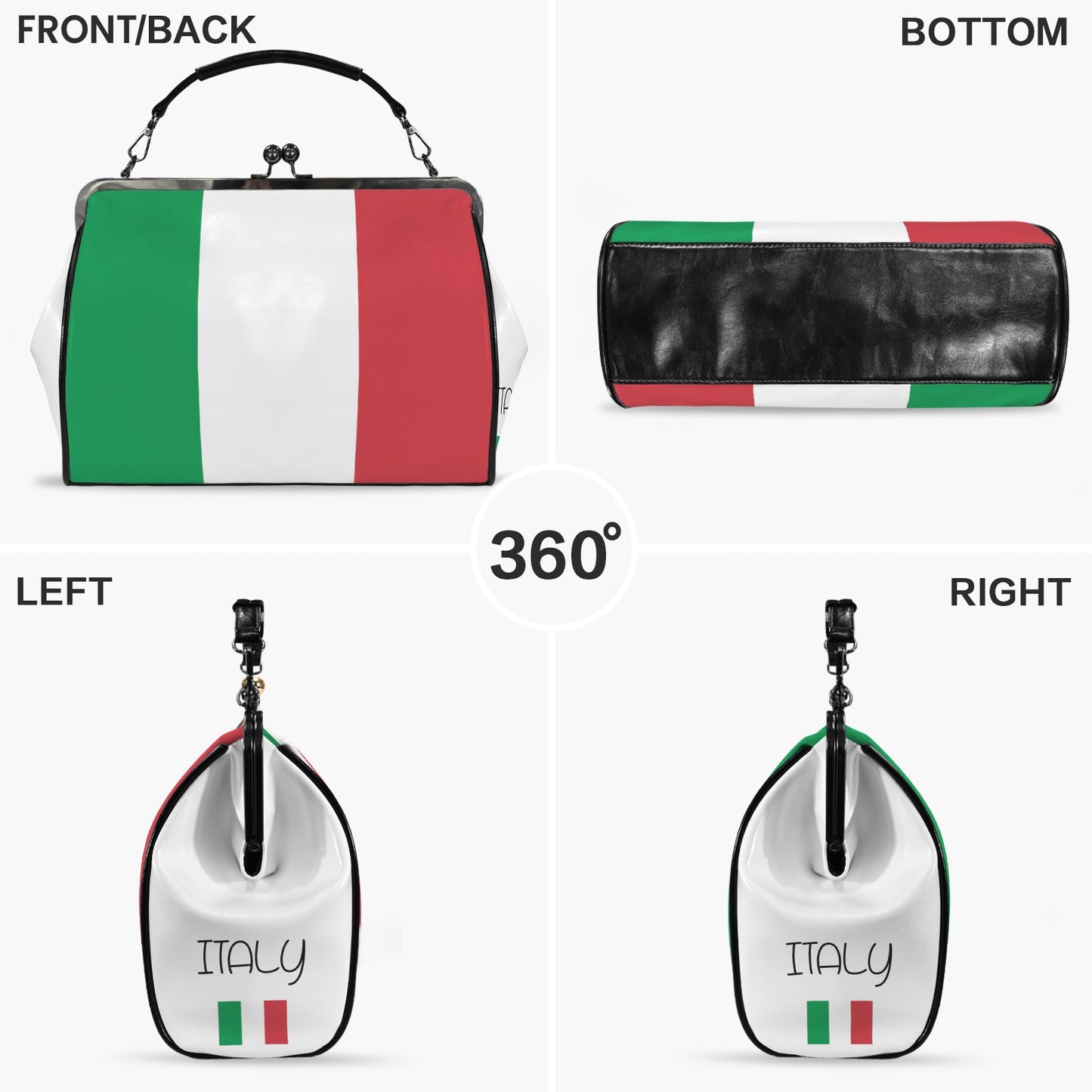 Italy Flag Inspired Kisslock Crossbody Shoulder Bag-Large