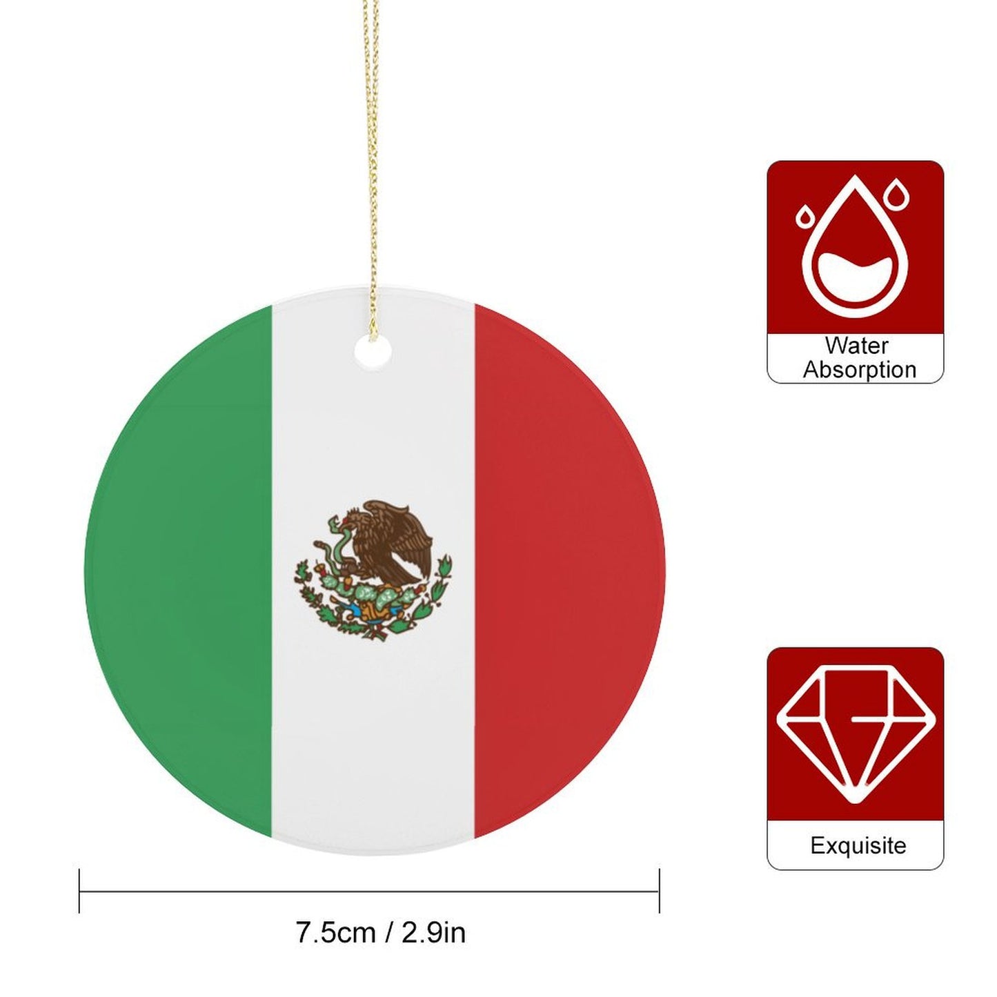 Mexico Flag Inspired Circle Ceramic Ornament Made in USA Circle Ceramic Ornament (Made in USA)