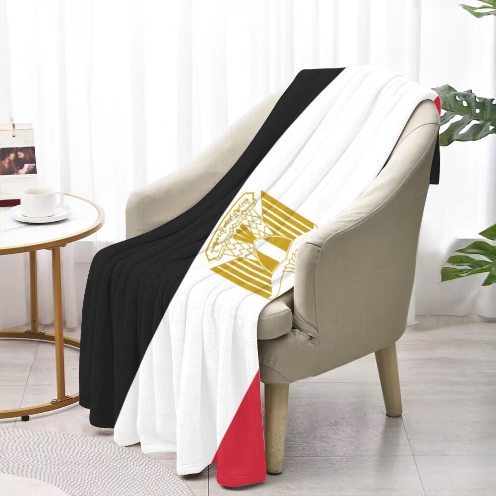 Luv My Flag blanket displaying Egypt flag on chair.