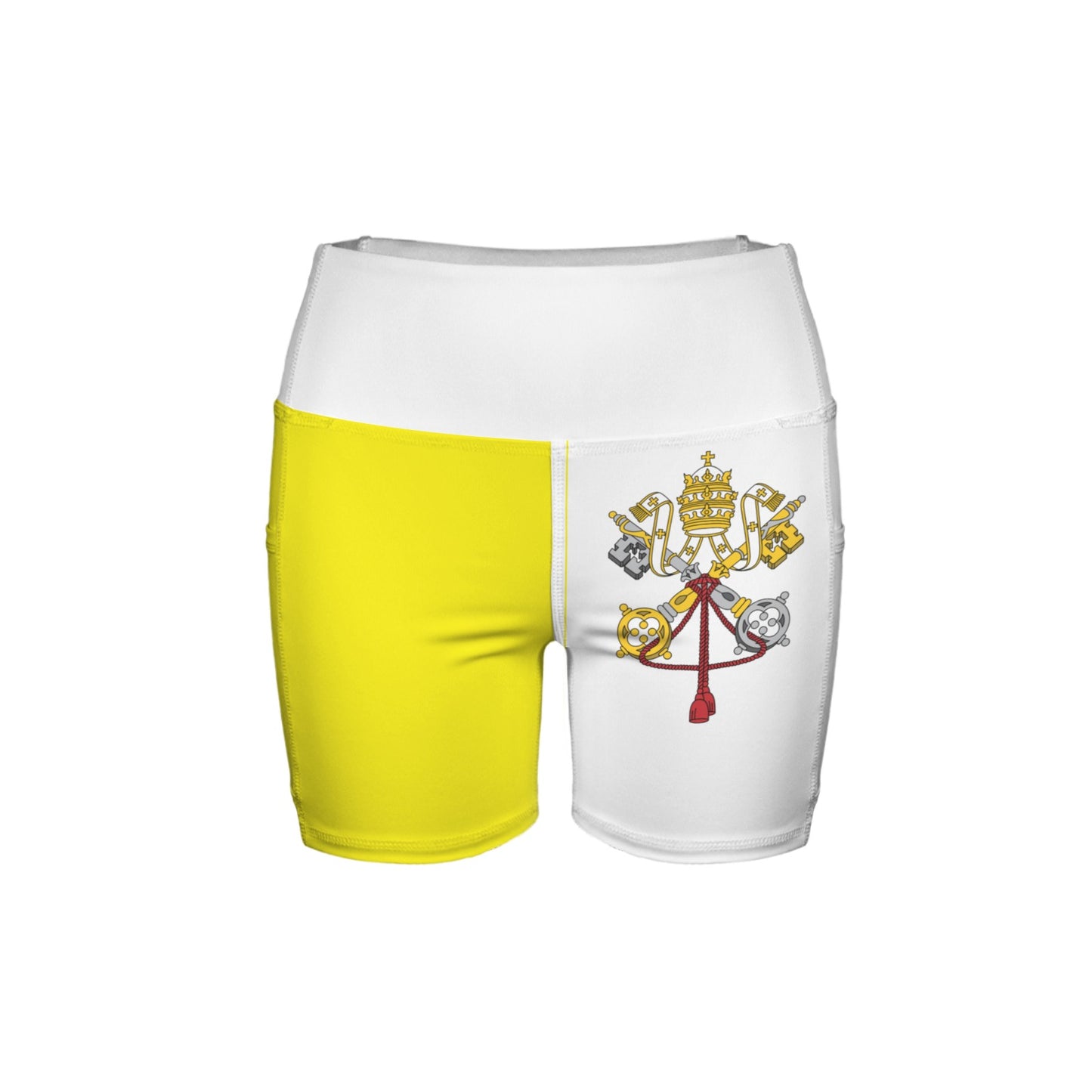 Vatican City Flag Inspired Pocket Yoga Active Shorts
