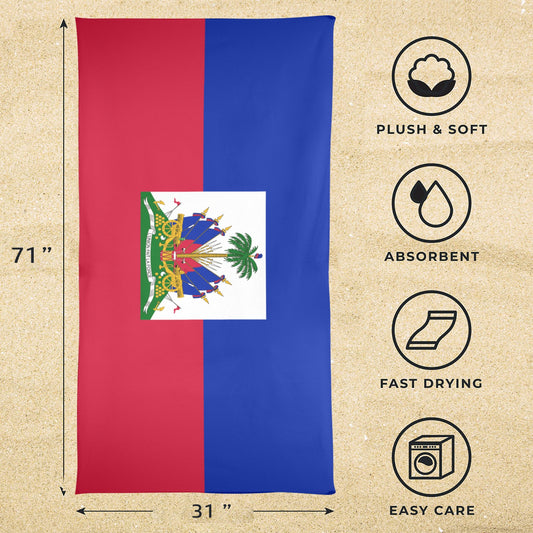 Haiti Flag Beach Towel 31"x71" (Made in USA)