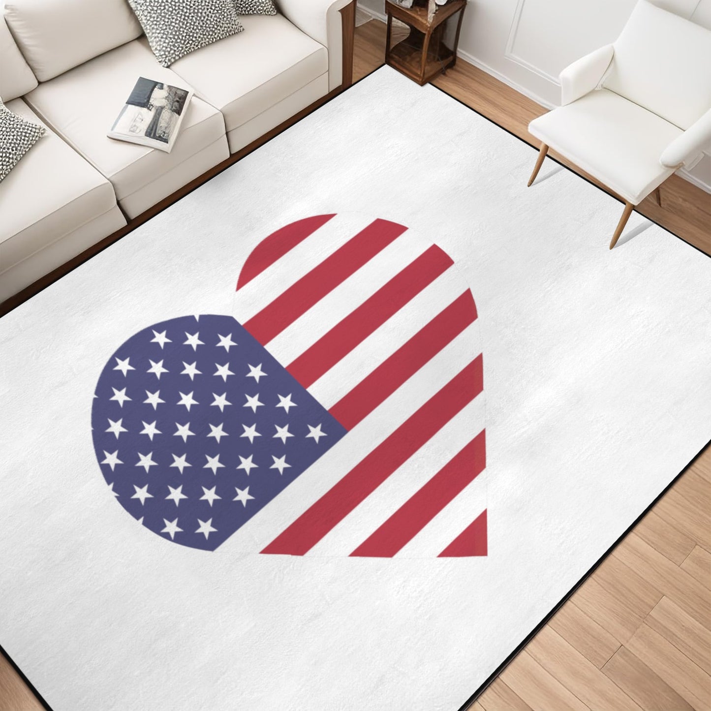 USA/American Flag Inspired Heart 84x60 Inch Area Rug with Black Binding (Made in the USA)