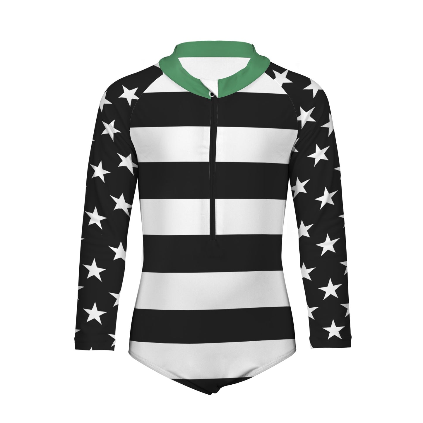 Thin Green Line Flag Little Girls' Long Sleeve One-Piece Swimsuit