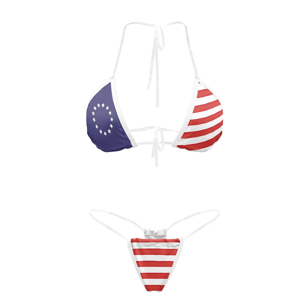 Betsy Ross Flag Inspired Transparent String Thong Bikini