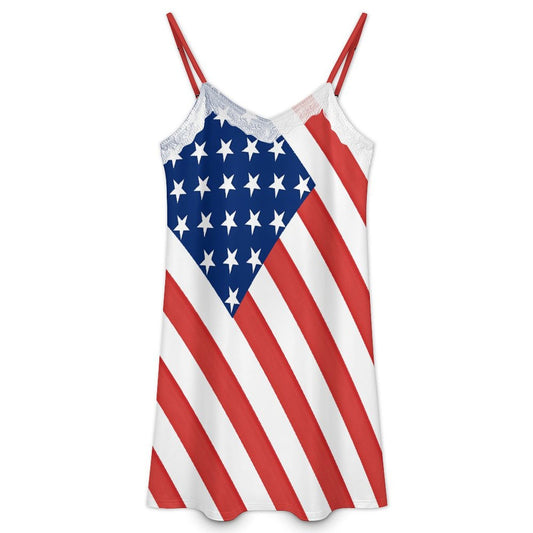 USA/American Flag Inspired Lace Trim Camisole Nightgown