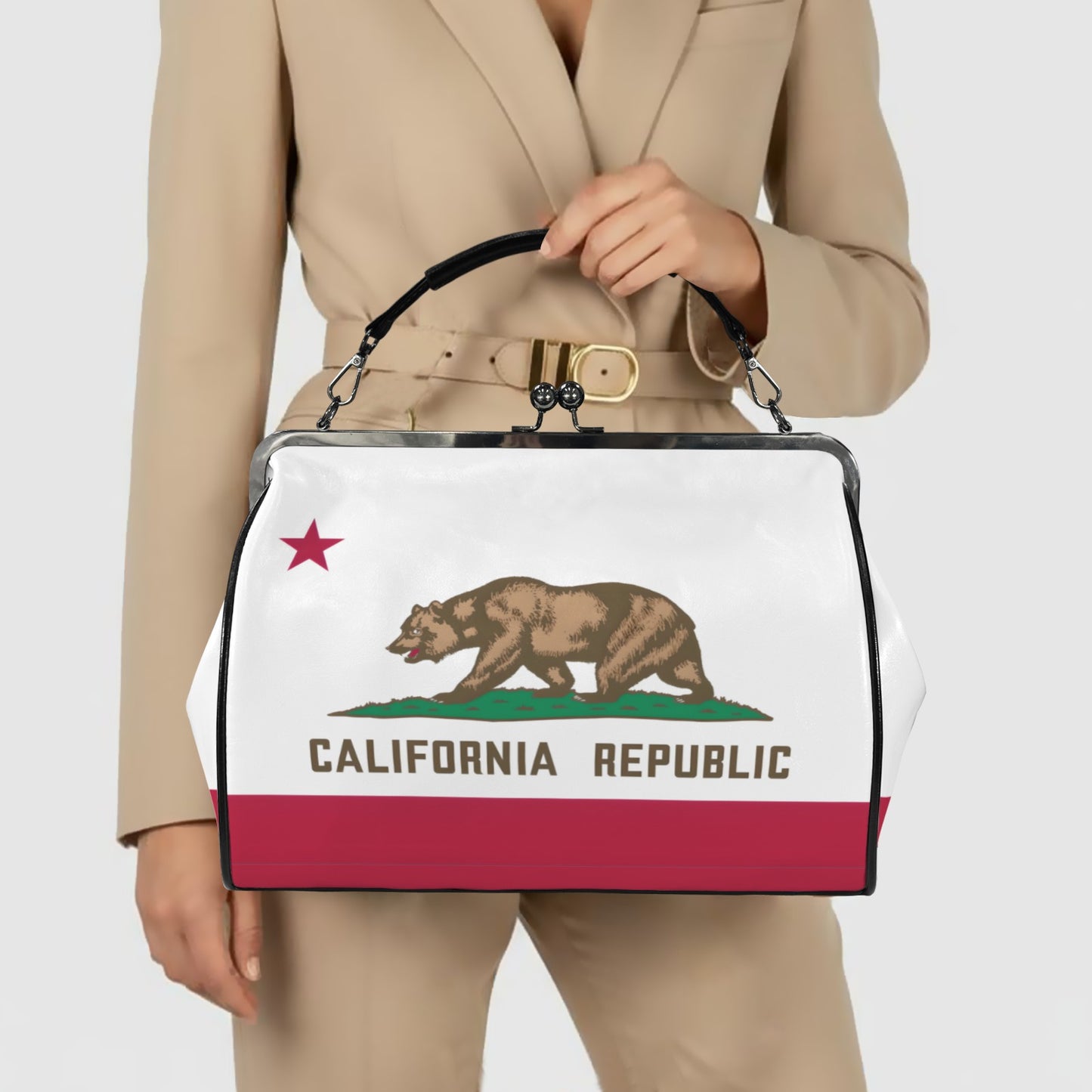 California Flag Inspired Kisslock Crossbody Shoulder Bag-Large