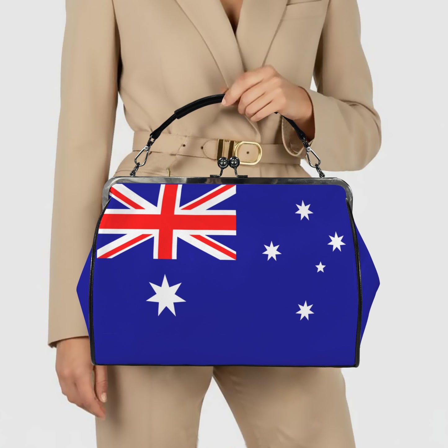 Australia Flag Inspired Kisslock Crossbody Shoulder Bag-Large