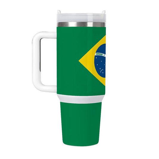 Brazil Flag travel mug with handle.
