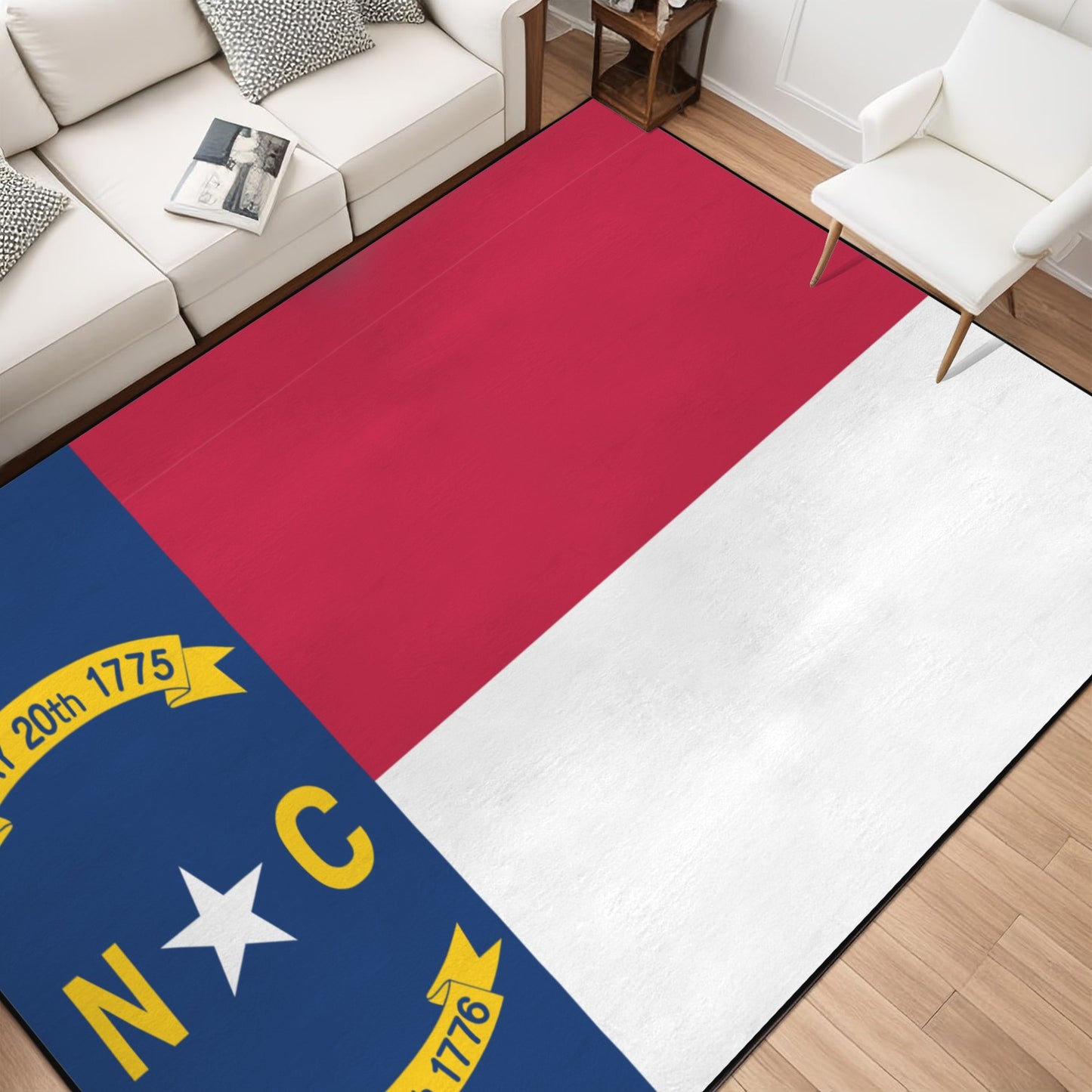North Carolina Flag 84x60 Inch Area Rug with Black Binding (Made in the USA)