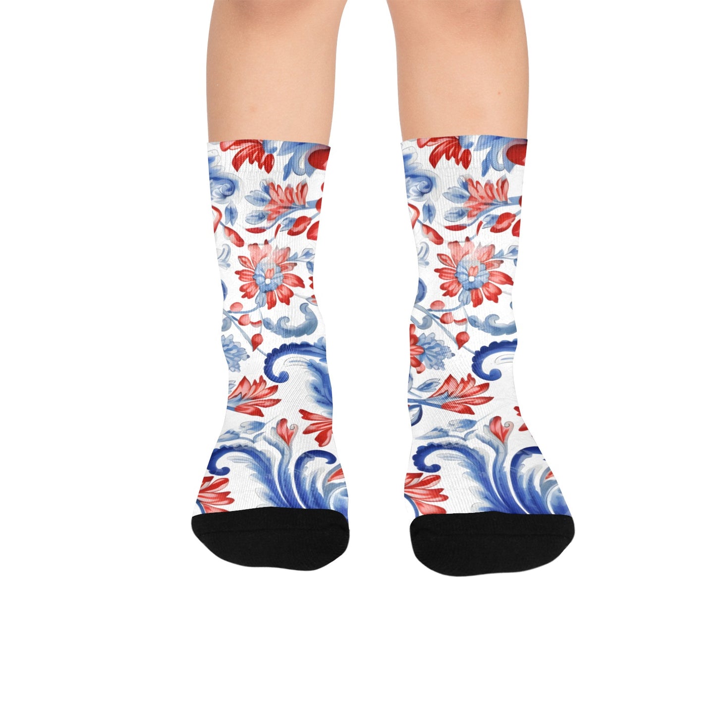 USA/American Flag Inspired Floral Pattern Kid's Custom Socks (Made in the USA)
