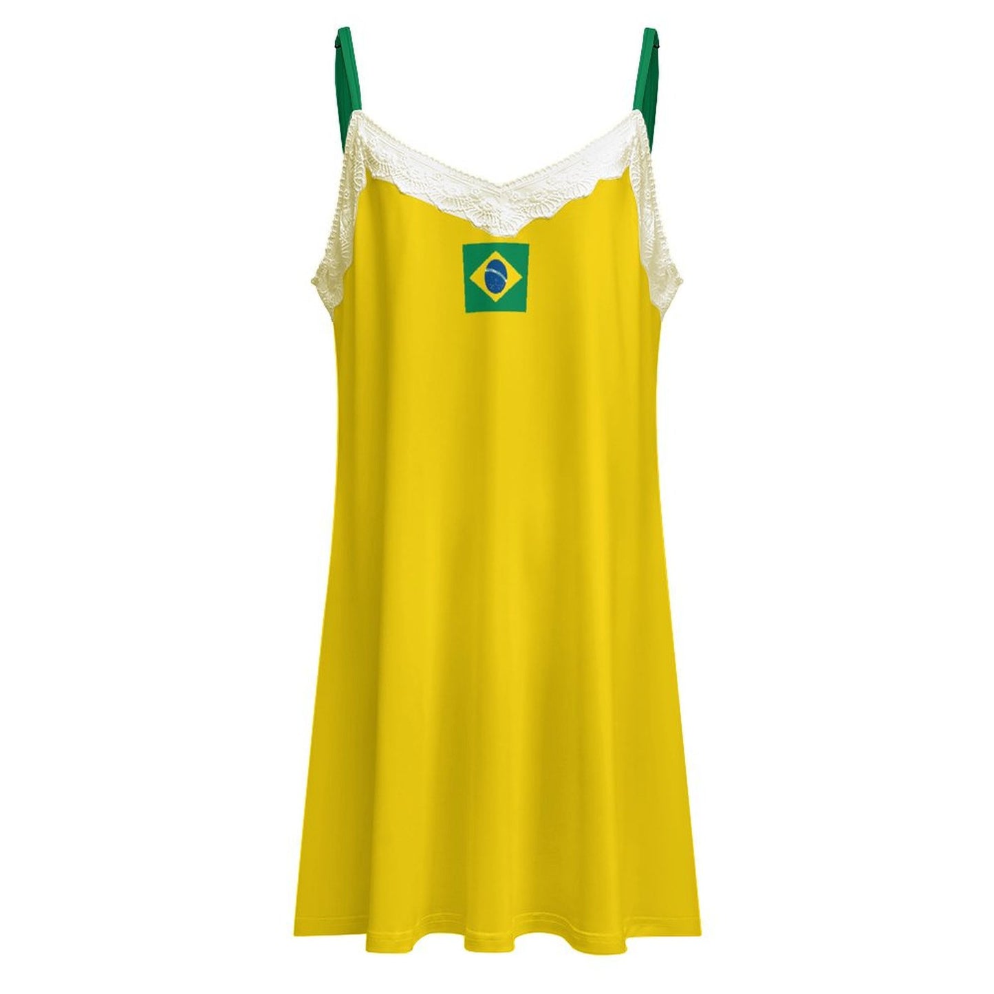 Brazil Flag Inspired Lace Trim Camisole Nightgown