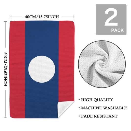 Laos Flag Inspired Kitchen Towel 40X60cm (Pack of 2) | Printed In the USA